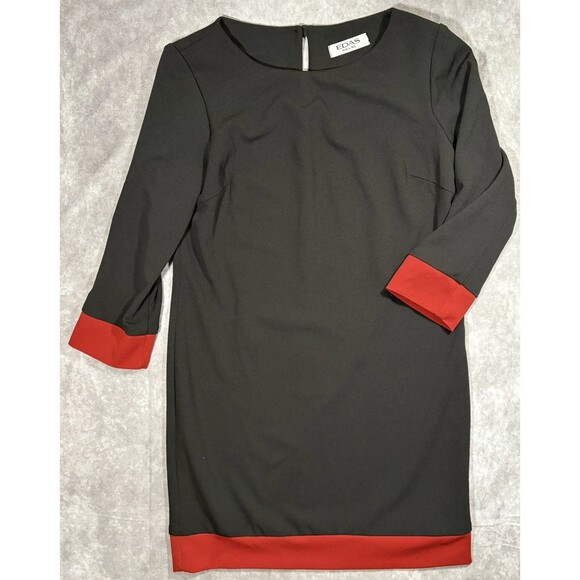 EDAS Shift Dress Women’s 8 Long Sleeve Black Red Made In Italy - Picture 1 of 7